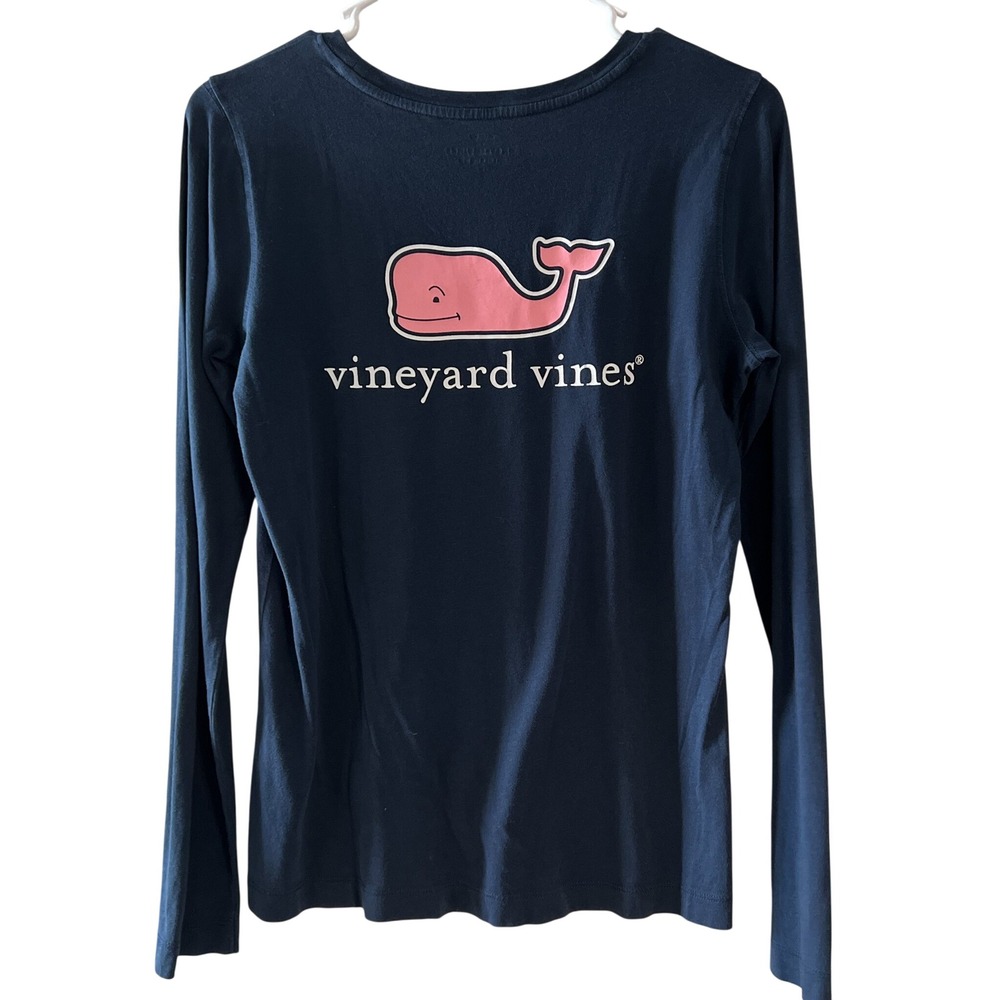 Vineyard Vines Navy Blue Pima Cotton Long Sleeve Whale Logo Graphic T-Shirt S